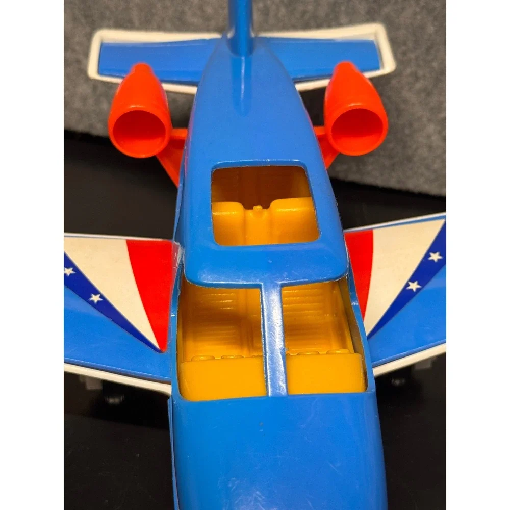 Vintage Processed Plastic Co Blue Stars & Stripes Toy Airplane Jet Made in USA